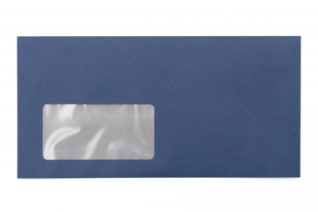 Enveloppen DIN lang+ met venster, donkerblauw bedrukt