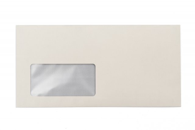 Enveloppen DIN lang+ met venster, crème opdruk