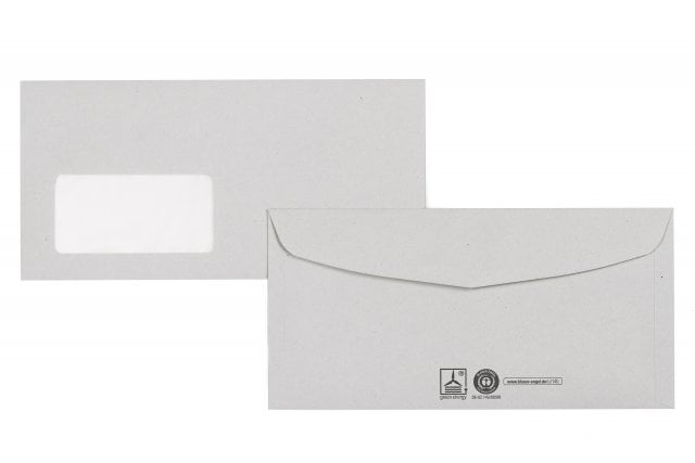 Enveloppen DIN lang+, gerecycled grijs met venster