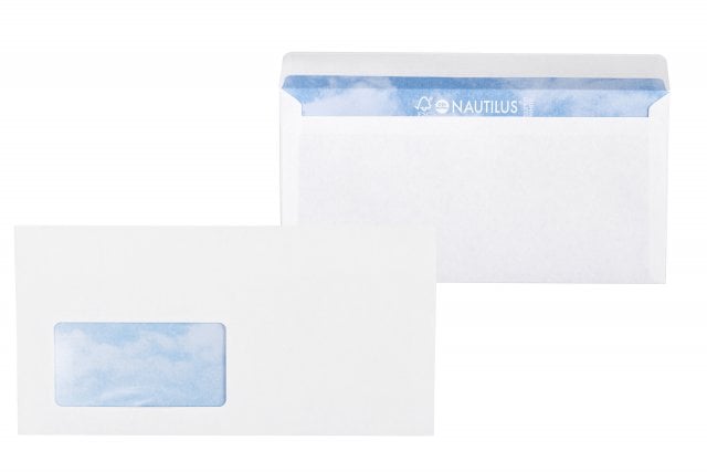 Enveloppen DIN lang zelfklevend, gerecycled wit met venster