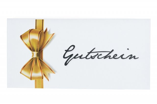 Enveloppen DIN lang, wit met print, bon gouden strik in de lengte