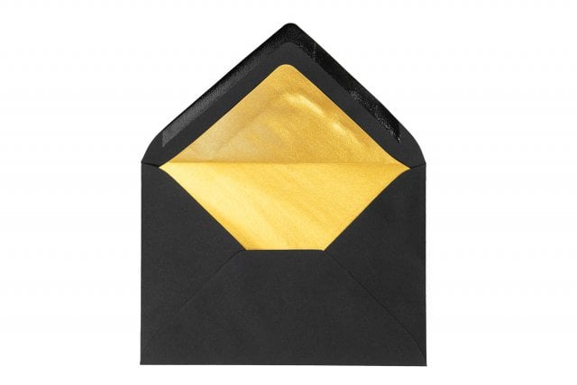 Enveloppen DIN C6, zwart met goudkleurige voering