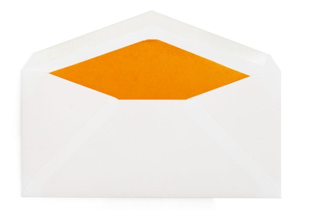 Enveloppen DIN lang, wit met oranje voering