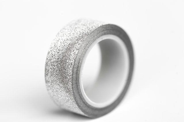 Plakband glitter zilver, 9m lang, 15mm breed