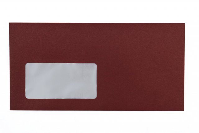 Enveloppen DIN lang met venster, donkerrode opdruk