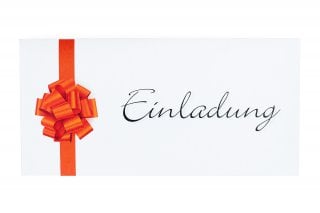 Enveloppen DIN lang, wit met print, uitnodigingsstrik rood
